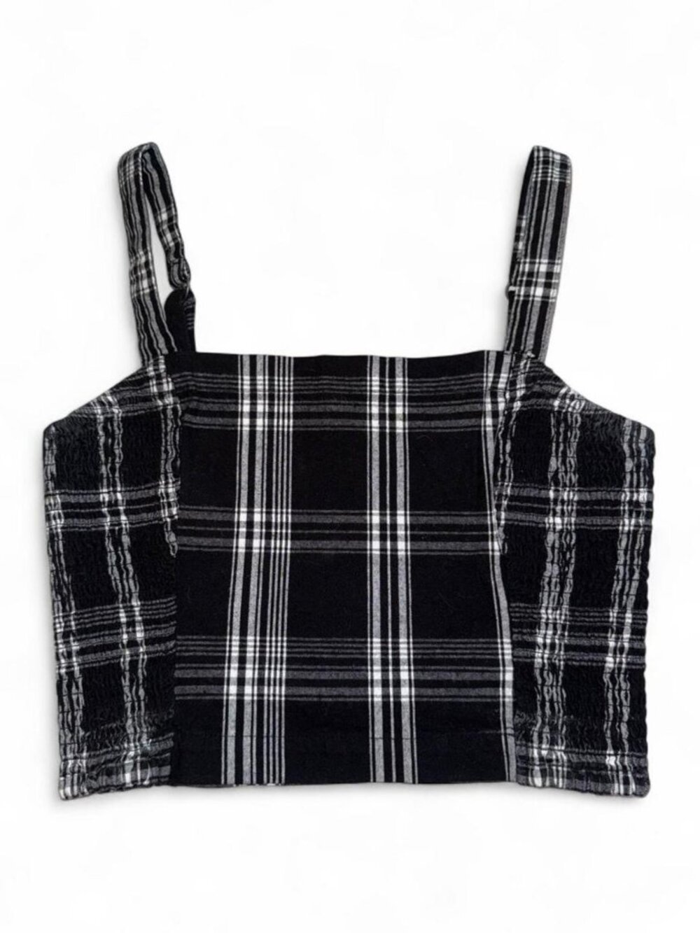Hollister Black & White Plaid Smocked Crop Top | Medium